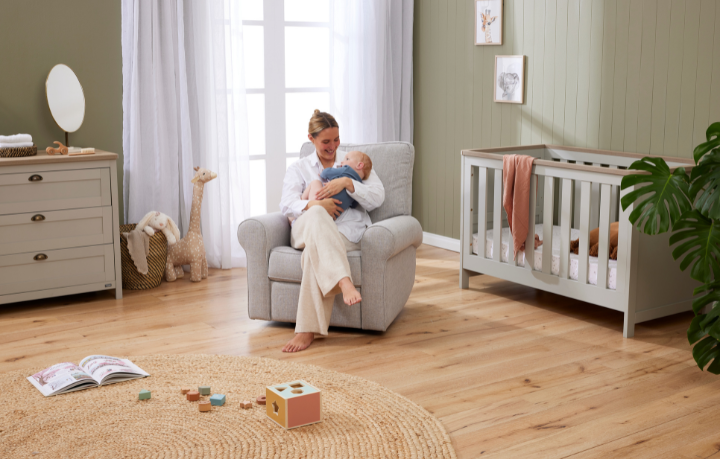 Nursery with top grey furniture