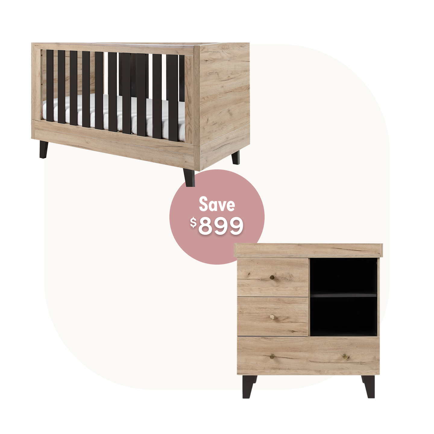 Como Cot Chest Bundle in Distressed Oak Slate Grey iL Tutto