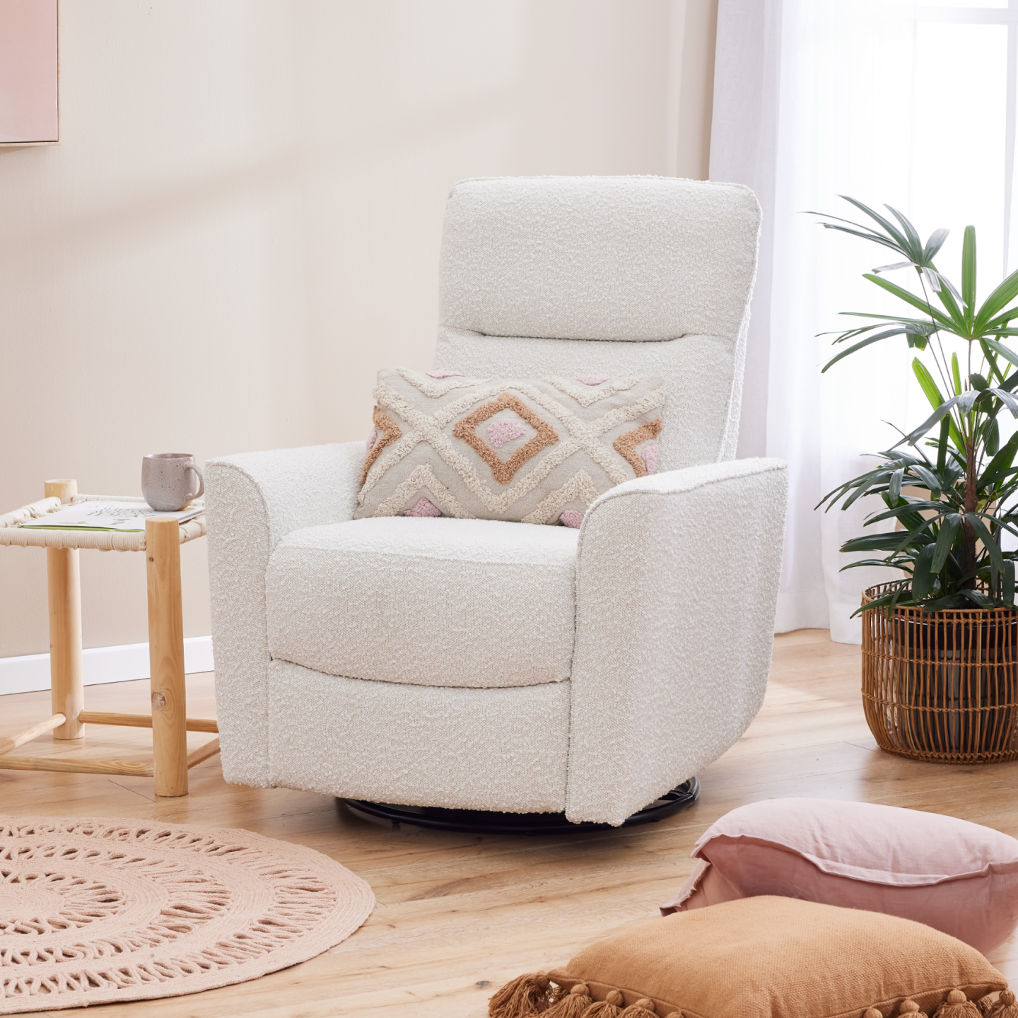 Felix Electric Recliner Glider Chair with USB in Vanilla Bouclé