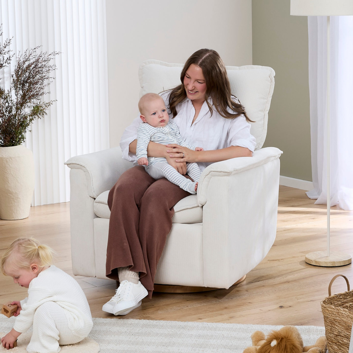 Louie Electric Recliner Glider Nursery Chair in Coconut Corduroy