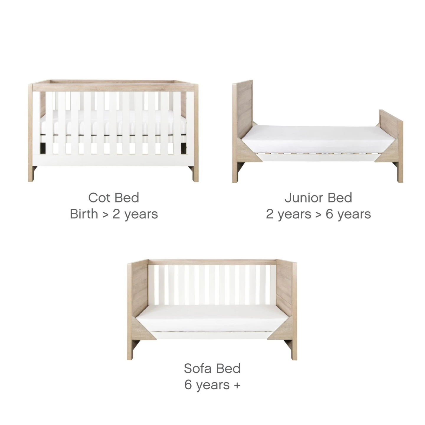 Tutti Bambini Modena 3 in 1 Cot bed in White/Oak
