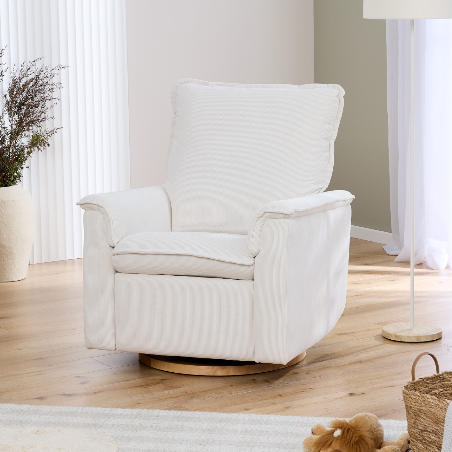Louie Electric Recliner Glider Nursery Chair in Coconut Corduroy