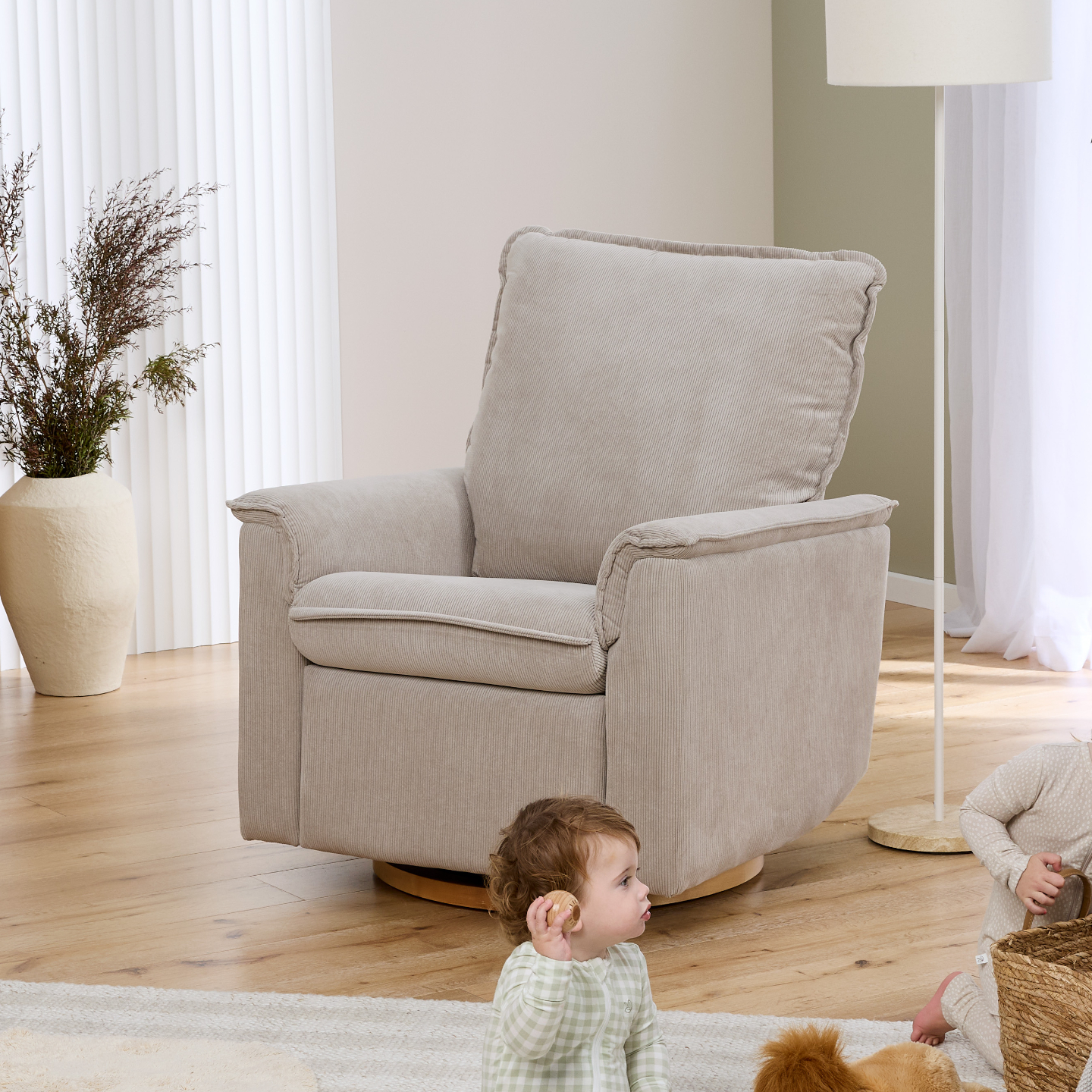 Louie Electric Recliner Glider Nursery Chair in Taupe Corduroy