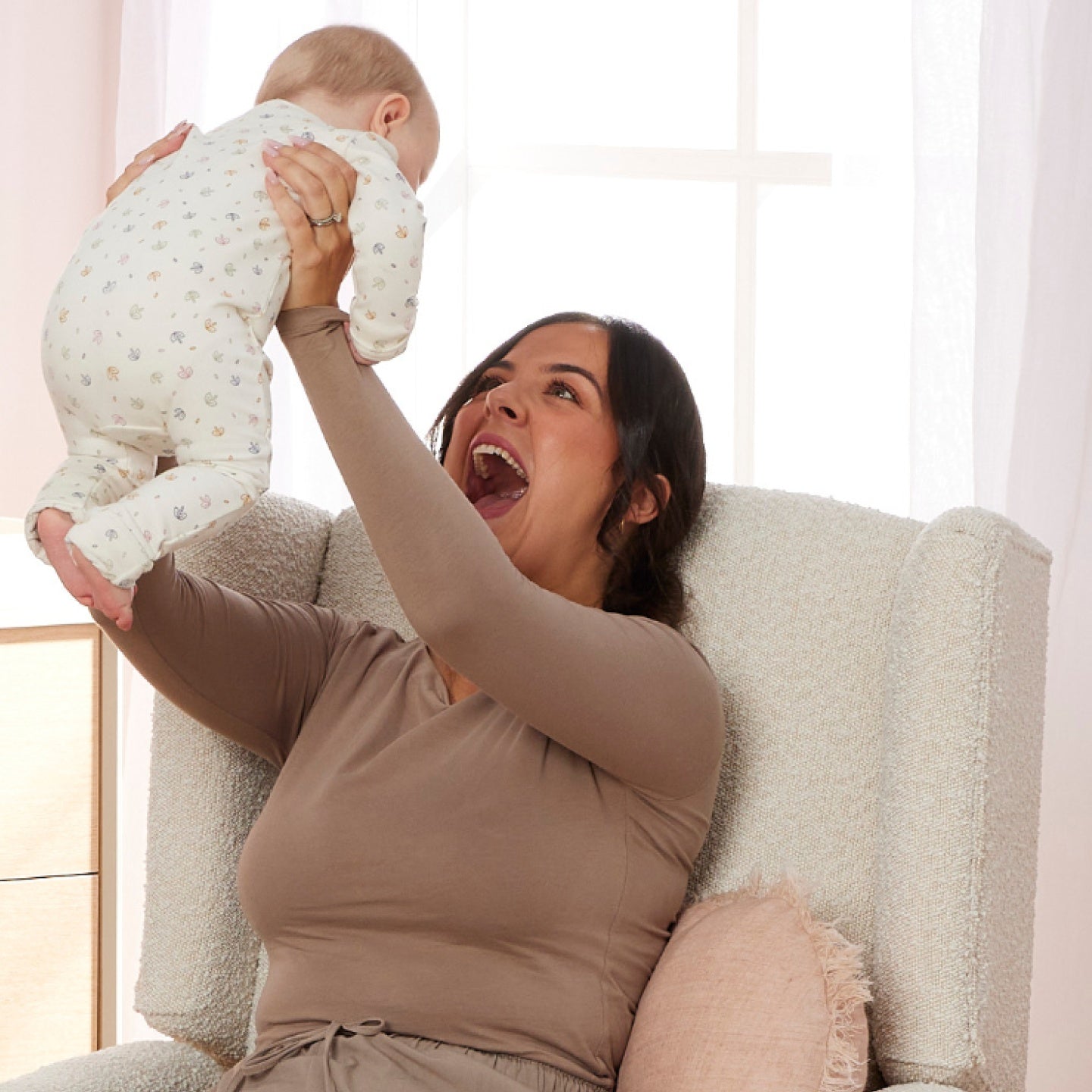 Chelsea Recliner Glider Chair in Vanilla Bouclé