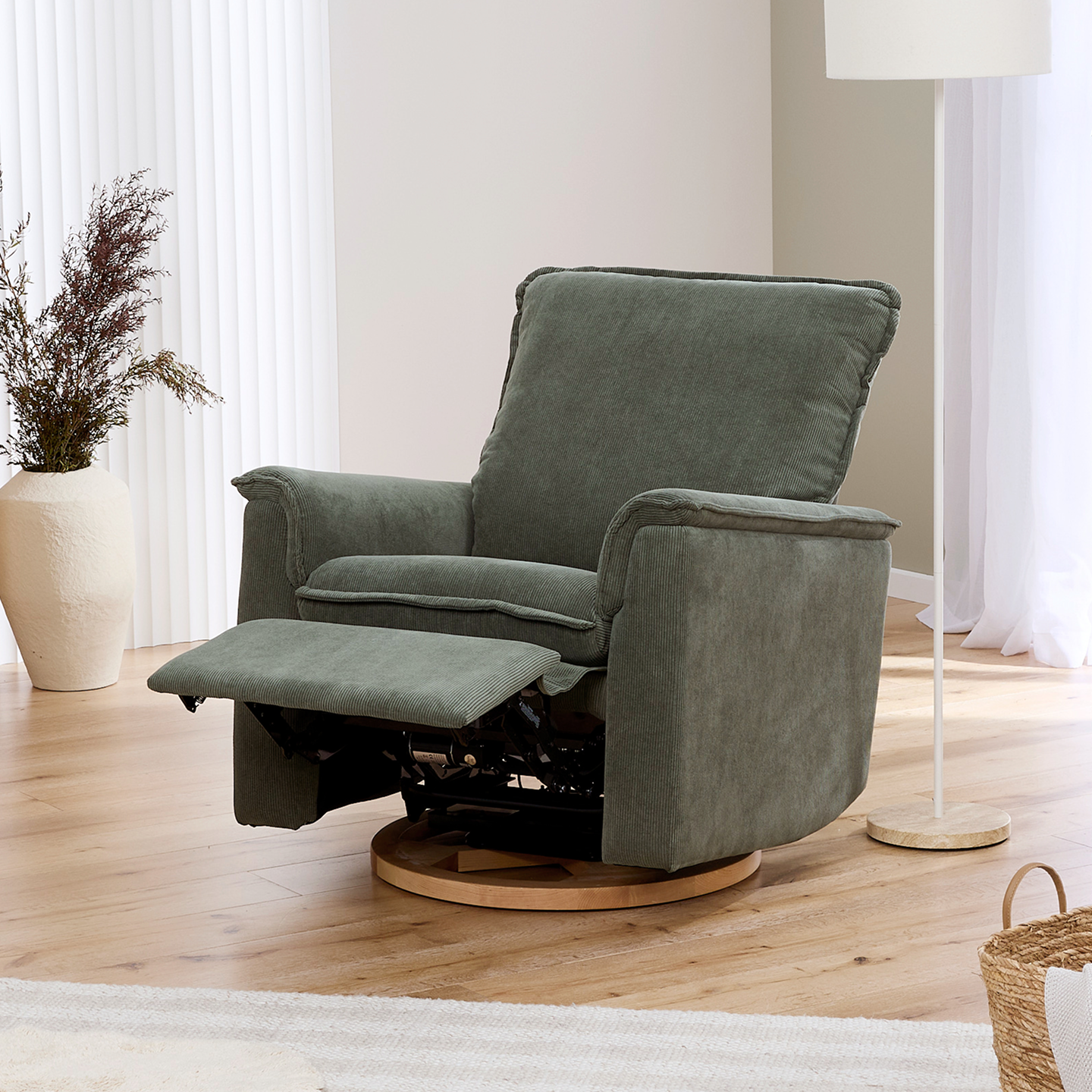 Louie Electric Recliner Glider Nursery Chair in Olive Corduroy