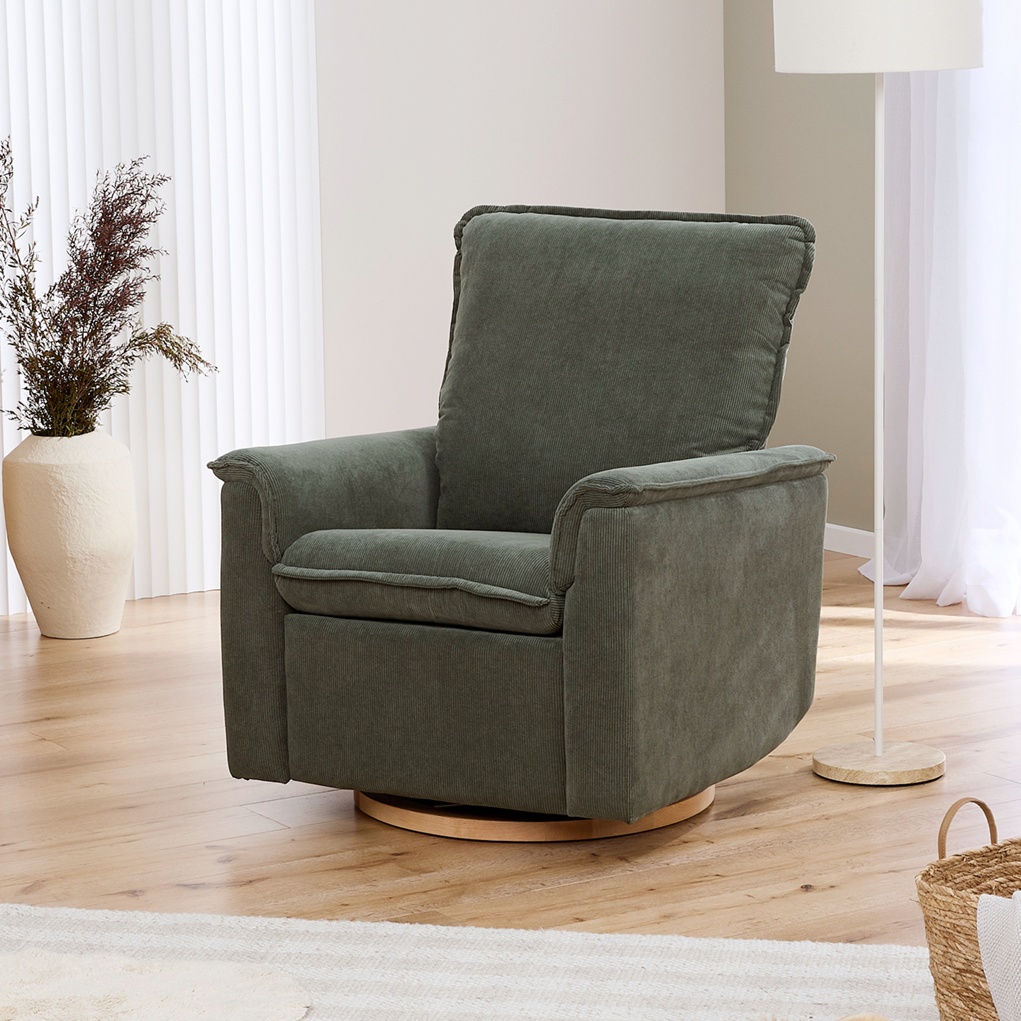 Louie Electric Recliner Glider Nursery Chair in Olive Corduroy