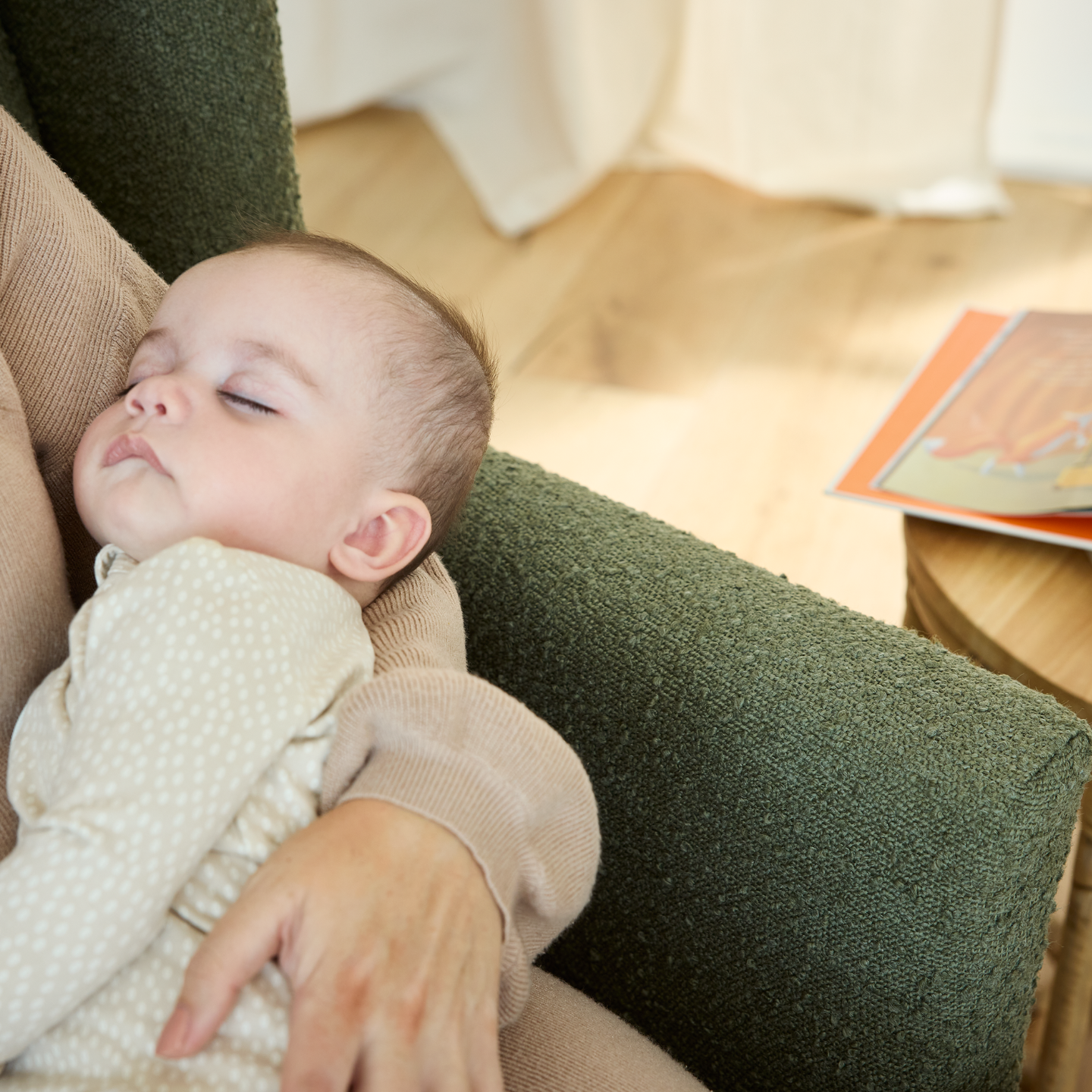 Chelsea Recliner Glider Chair in Olive Bouclé
