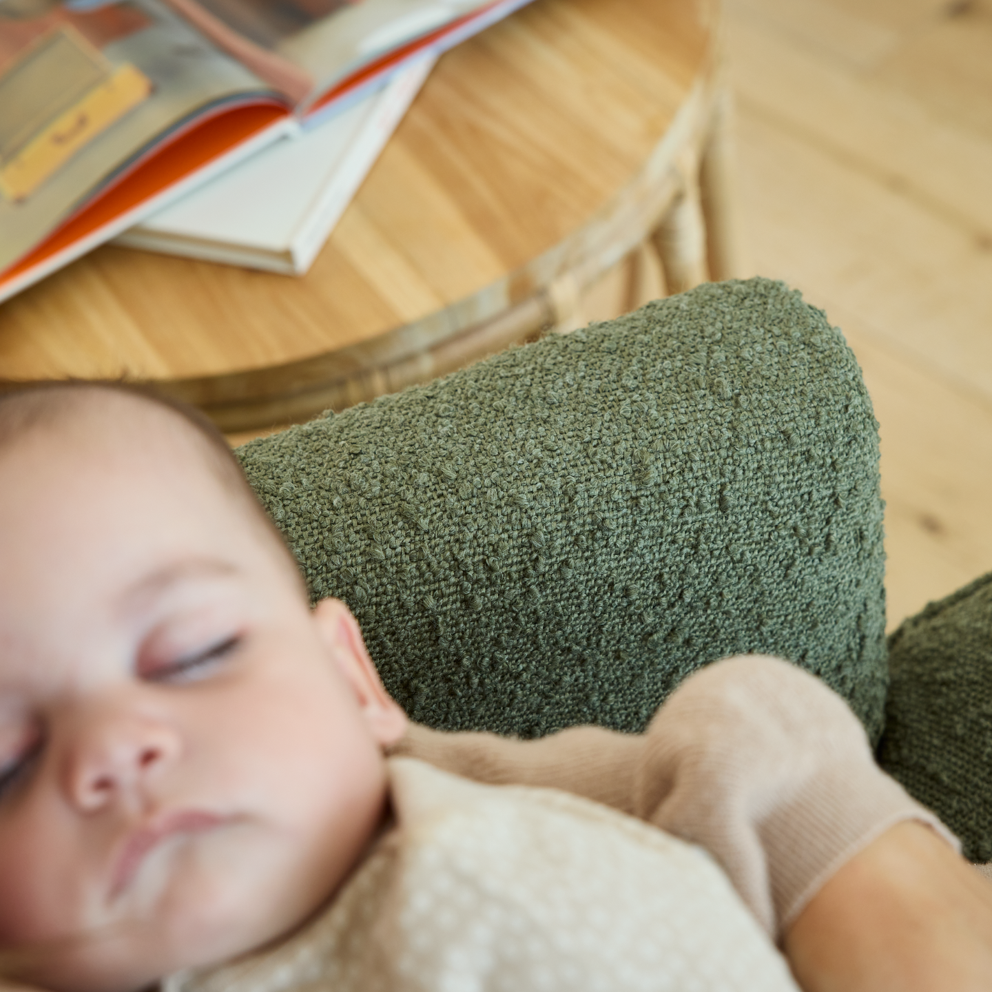Chelsea Recliner Glider Chair in Olive Bouclé