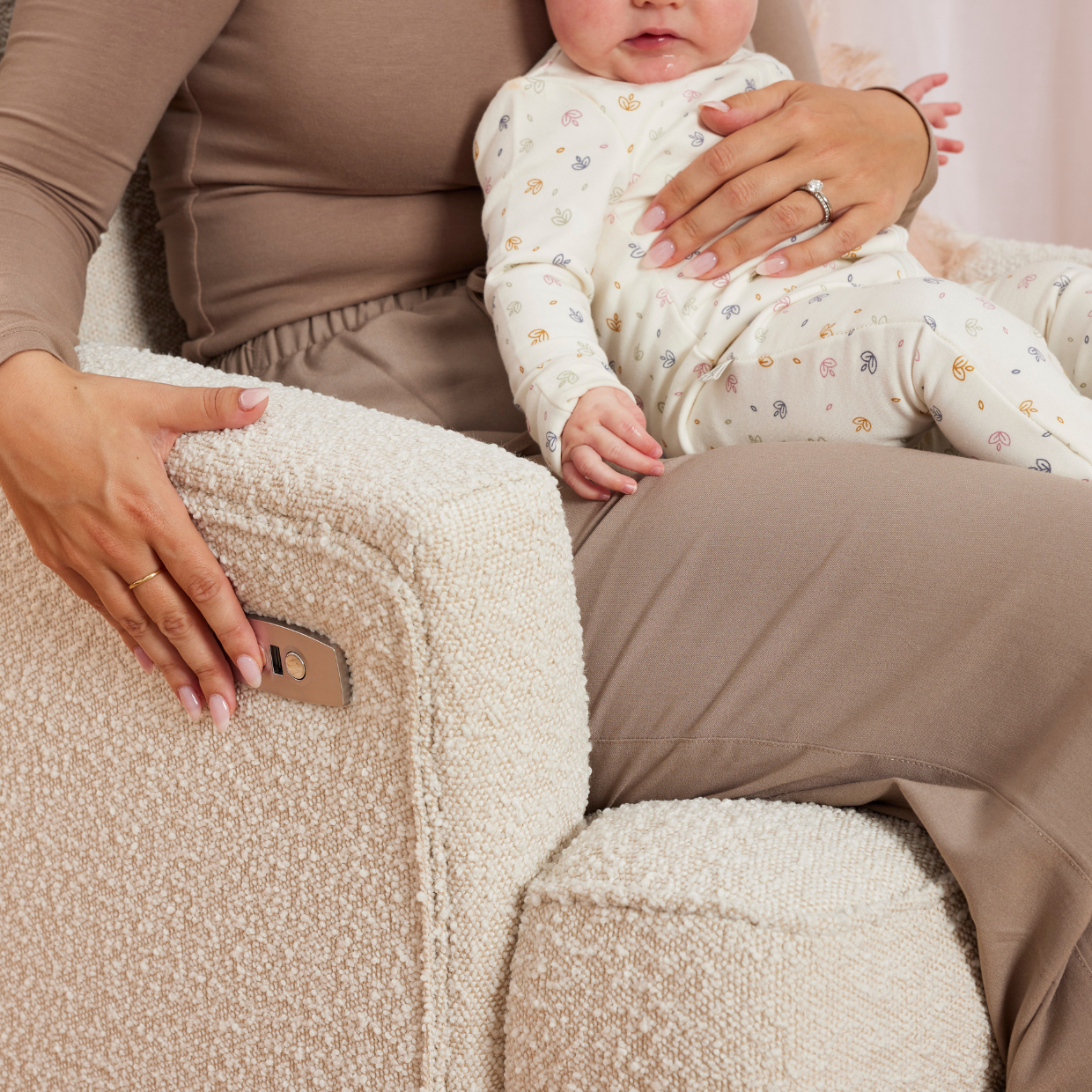 Chelsea Electric Recliner Glider Chair with USB in Vanilla Bouclé