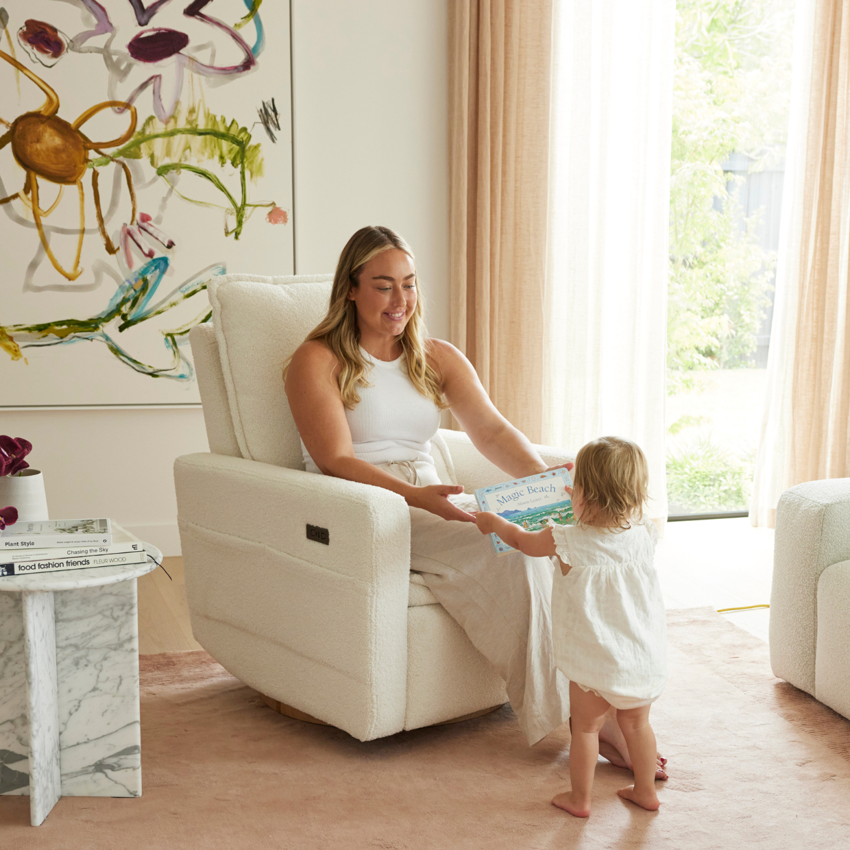 Frankie Electric Recliner Glider Nursery Chair in Coconut Teddy