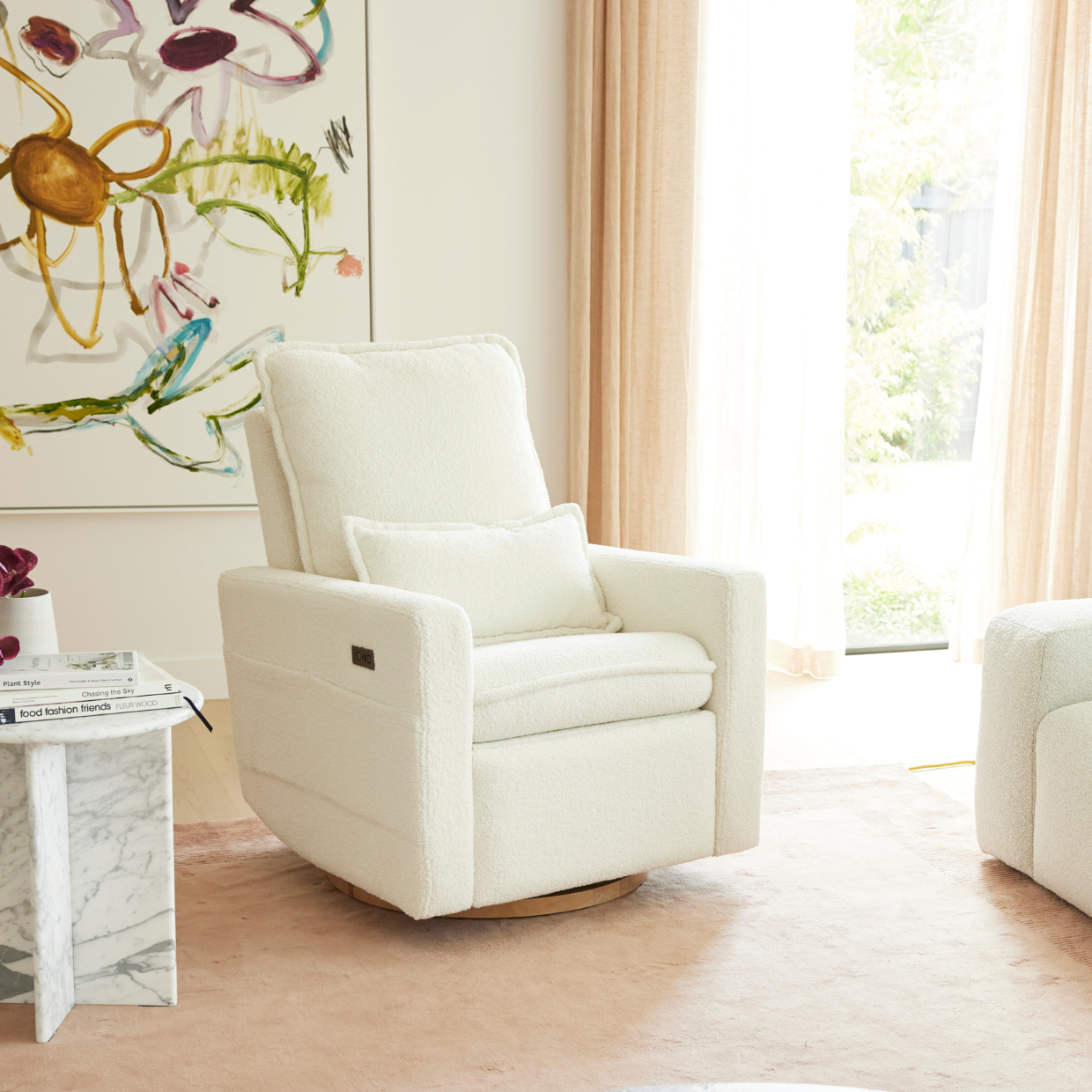 Frankie Electric Recliner Glider Nursery Chair in Coconut Teddy