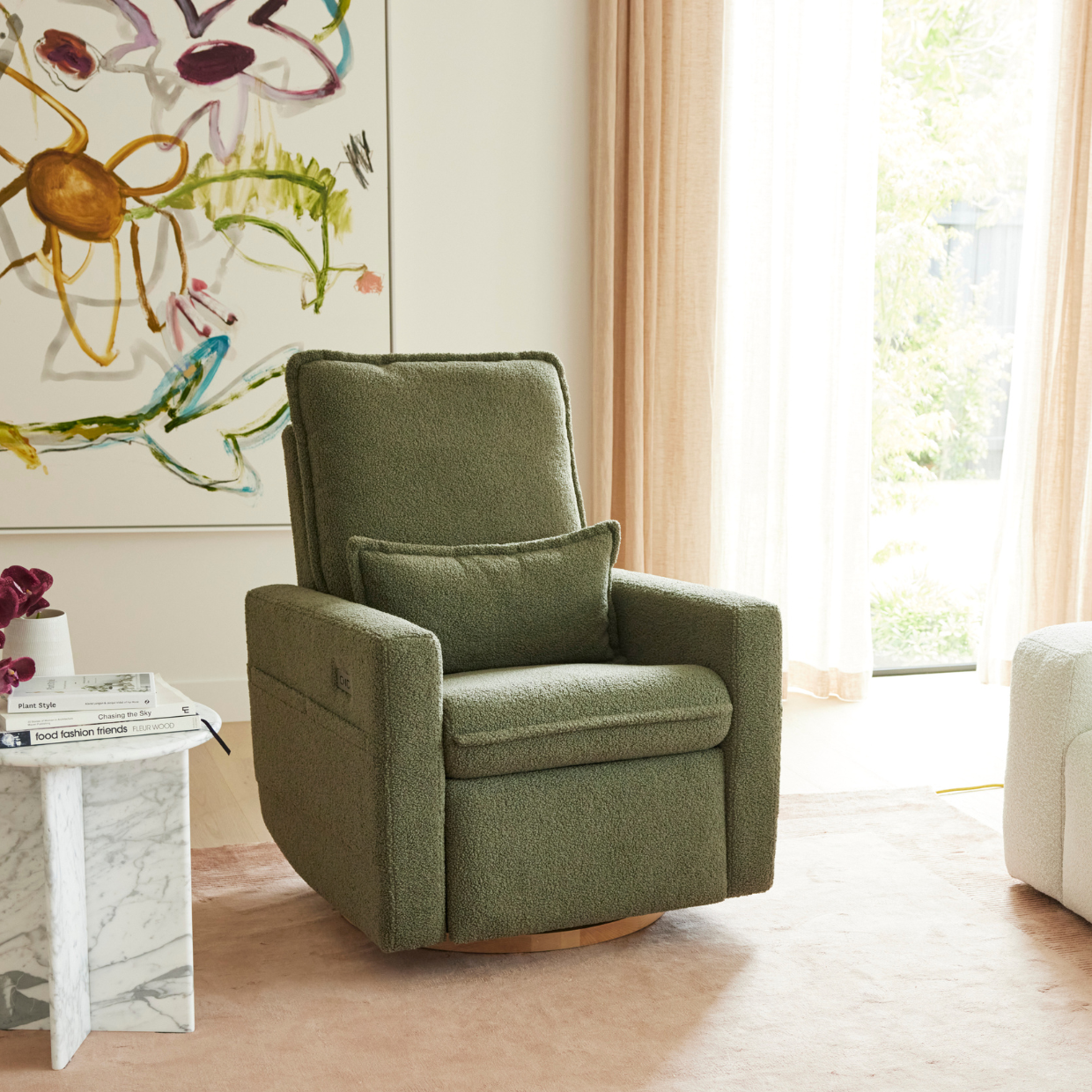 Frankie Electric Recliner Glider Nursery Chair in Olive Teddy