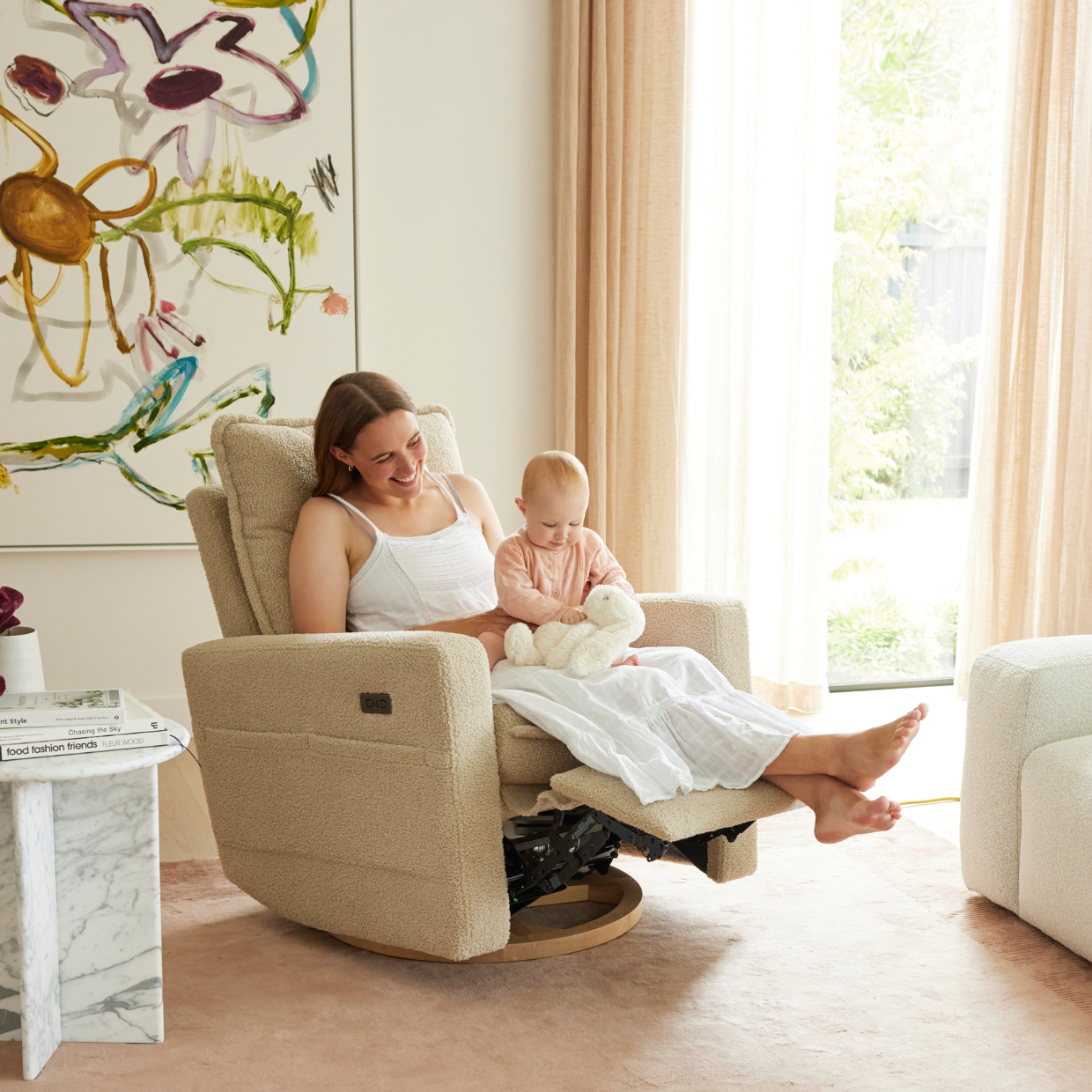 Frankie Electric Recliner Glider Nursery Chair in Taupe Teddy