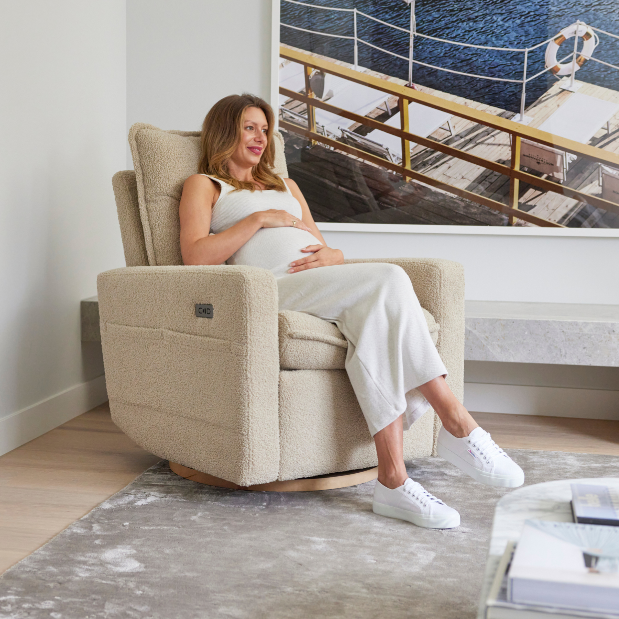 Frankie Electric Recliner Glider Nursery Chair in Taupe Teddy