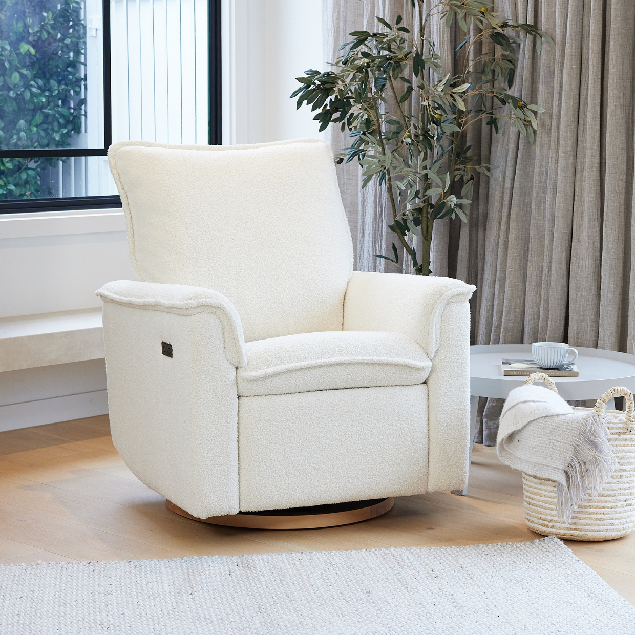 Louie Electric Recliner Glider Nursery Chair in Coconut Teddy