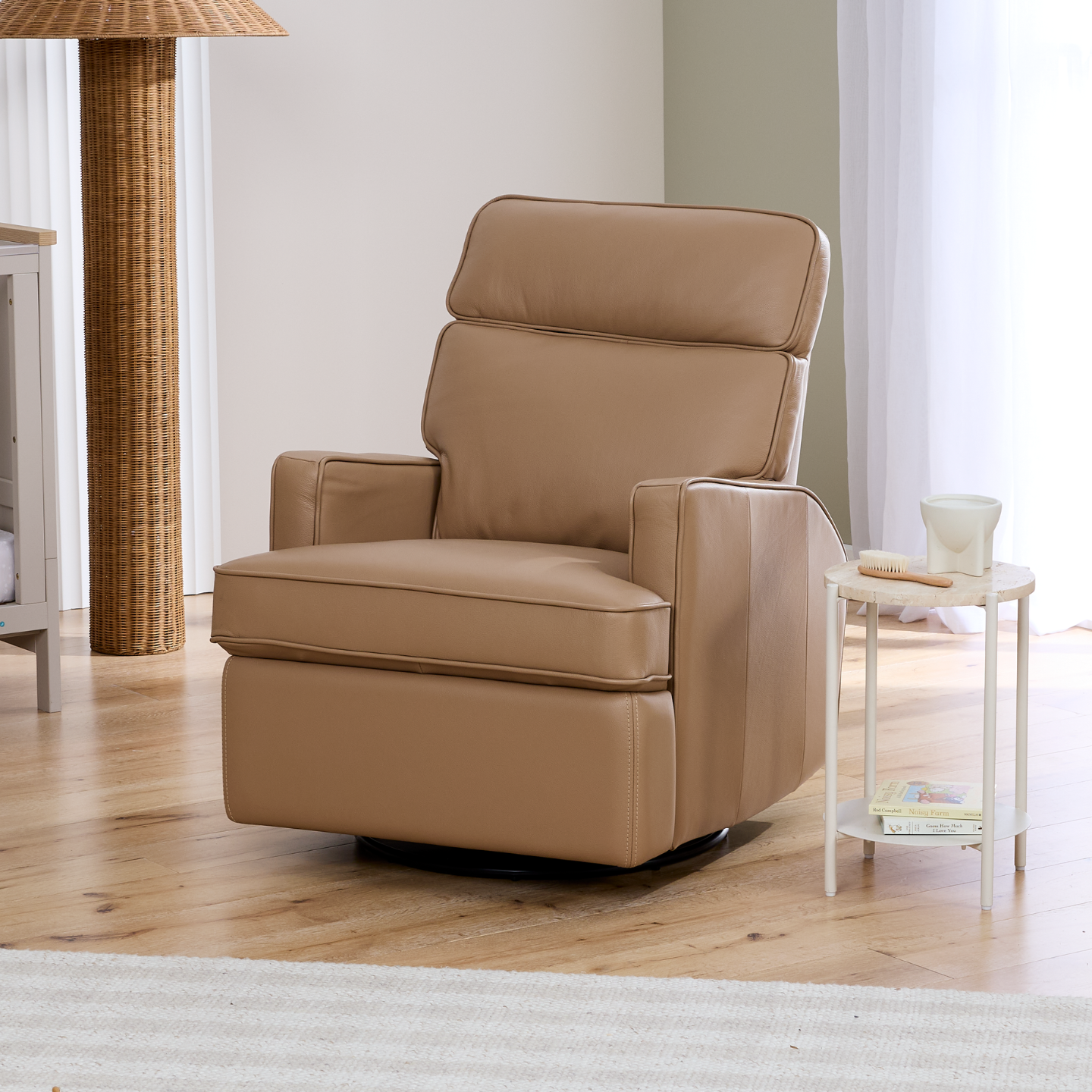 Leo Electric Recliner Glider Chair with USB in Palomino Leather