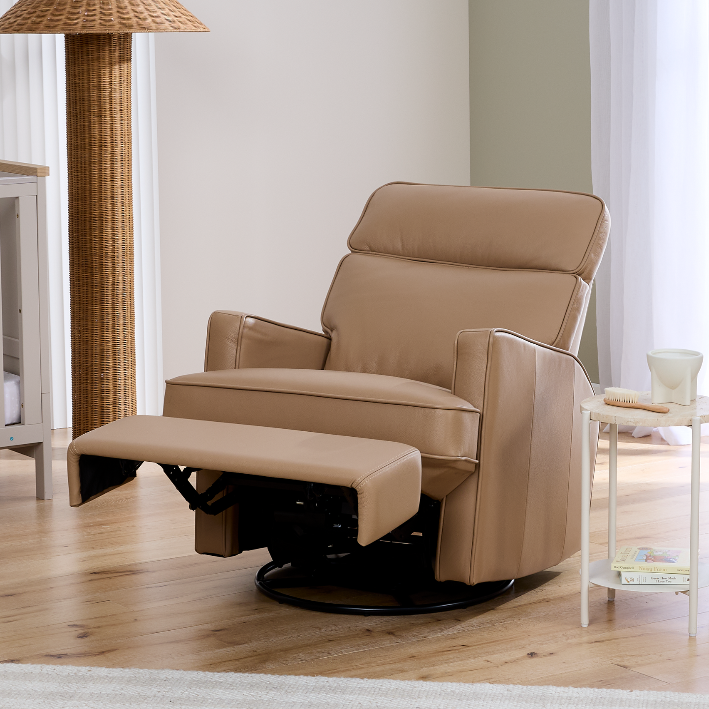 Leo Electric Recliner Glider Chair with USB in Palomino Leather