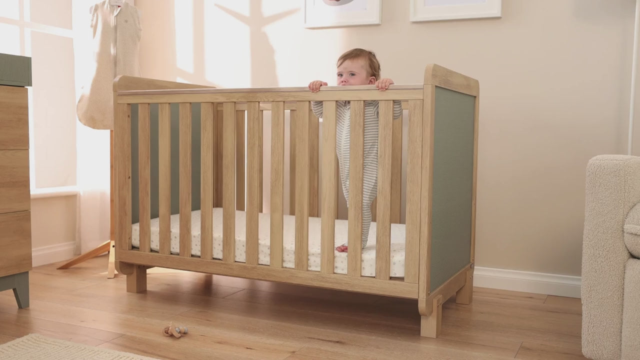 Kuba Cot in Sage Weave & Golden Oak