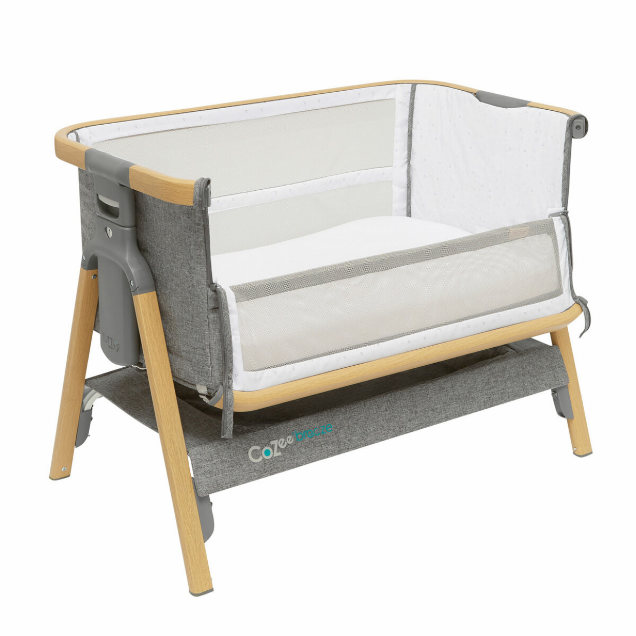 CoZee Breeze Plus Co-sleeping Bassinet with Rocking Legs in Oak Charcoal