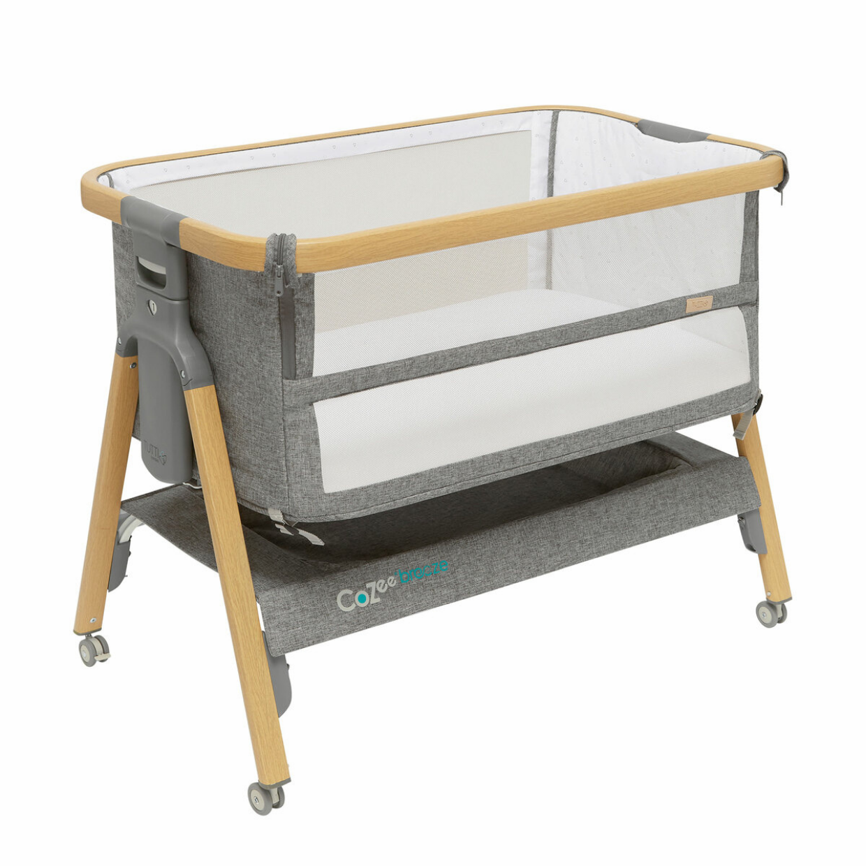 CoZee Breeze Plus Co-sleeping Bassinet with Rocking Legs in Oak Charcoal