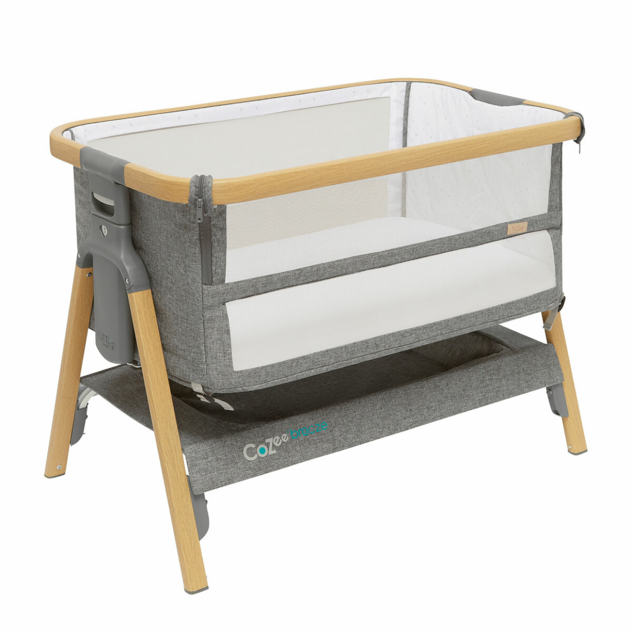 CoZee Breeze Plus Co-sleeping Bassinet with Rocking Legs in Oak Charcoal