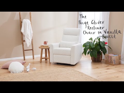 Paige Recliner Glider Chair in Vanilla Bouclé