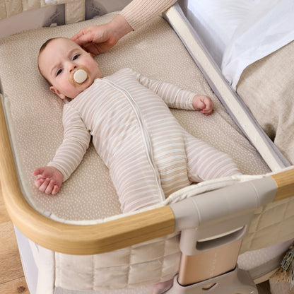 CoZee Breeze Sense Co-Sleeping Bassinet with Rocking Legs in Toasted Oak & Sand