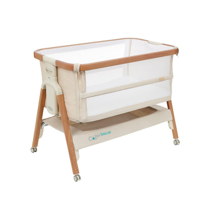 CoZee Breeze Plus Co-Sleeping Bassinet with Rocking Legs in Scandi Walnut and Ecru