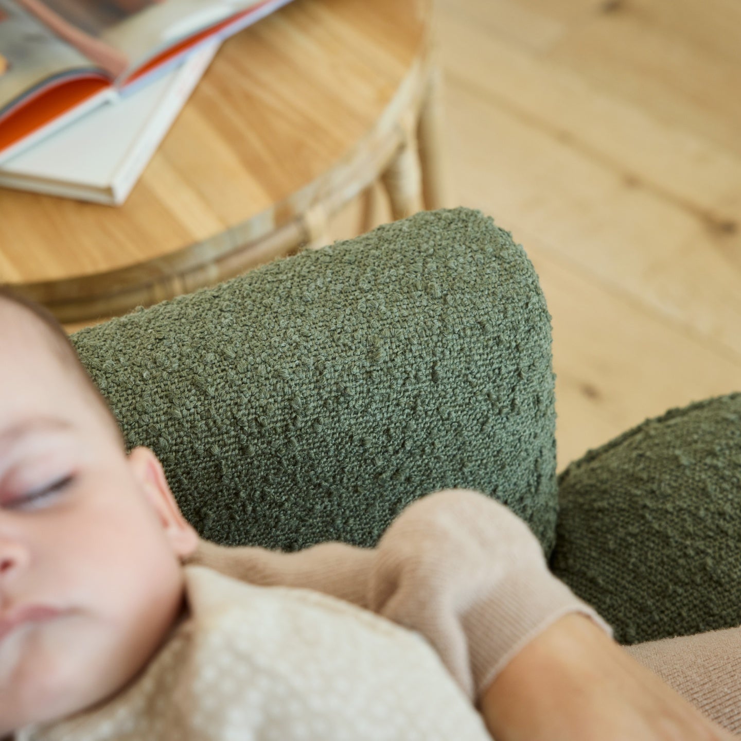 Chelsea Recliner Glider Chair in Olive Bouclé