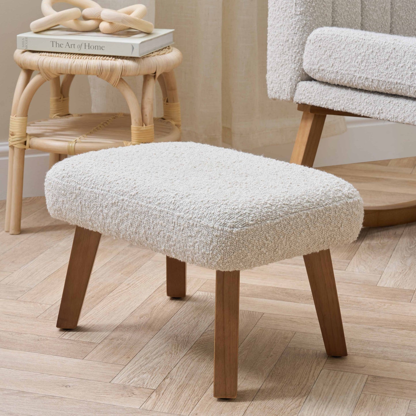 Jonah Rocking Chair & Foot Stool in Mushroom Boucle