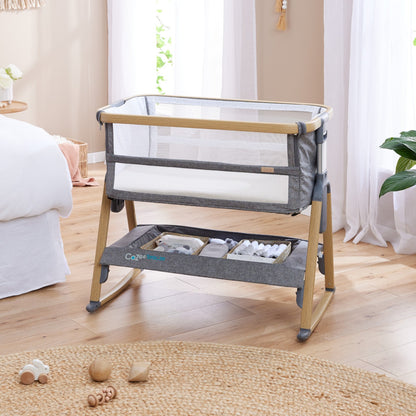 CoZee Breeze Plus Co-sleeping Bassinet with Rocking Legs in Oak Charcoal