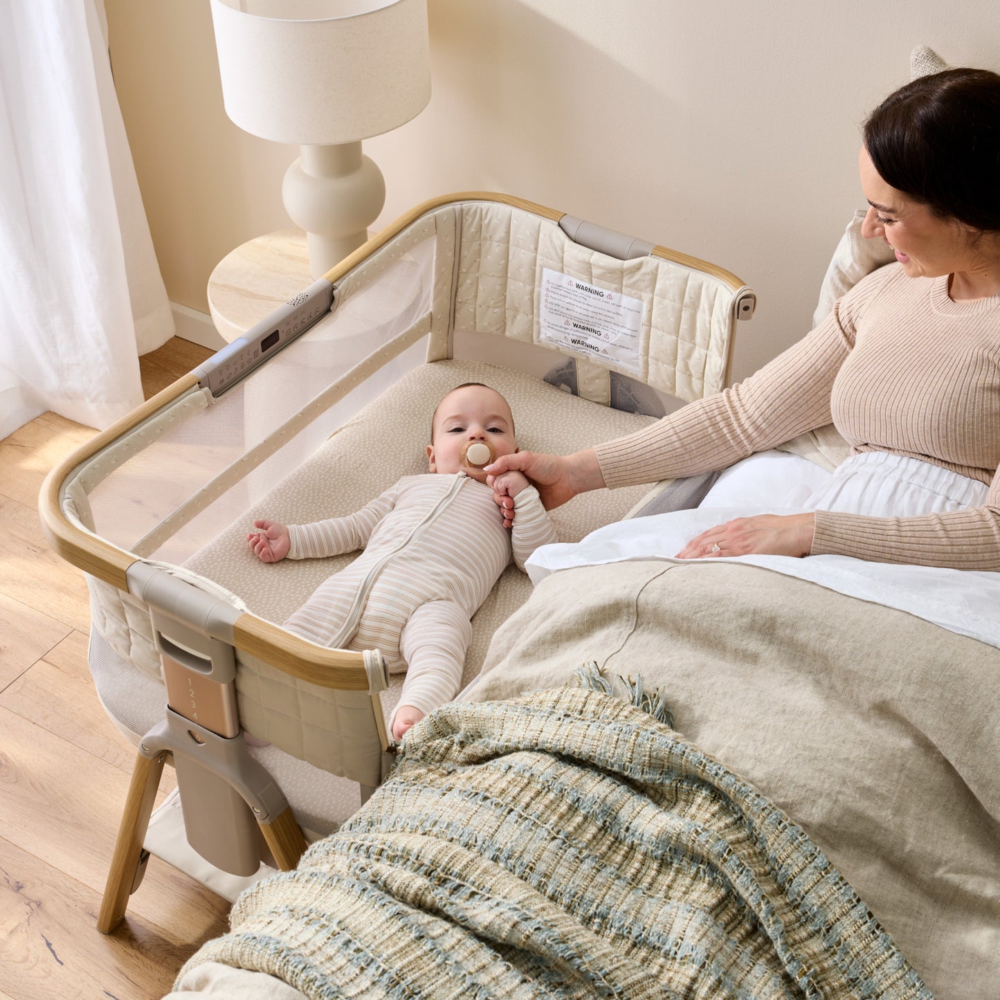 CoZee Breeze Sense Co-Sleeping Bassinet with Rocking Legs in Toasted Oak & Sand