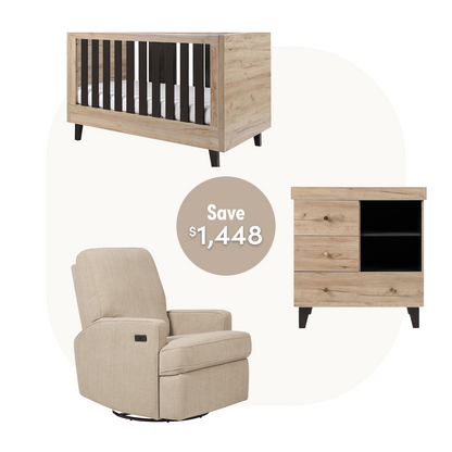 Como Cot Set in Distressed Oak & Slate Grey with Quinn Electric in Latte