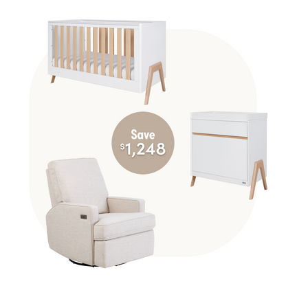 Fuori Cot Set in White & Light Oak with Quinn Electric in Eggshell