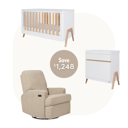Fuori Cot Set in White & Light Oak with Quinn Electric in Latte