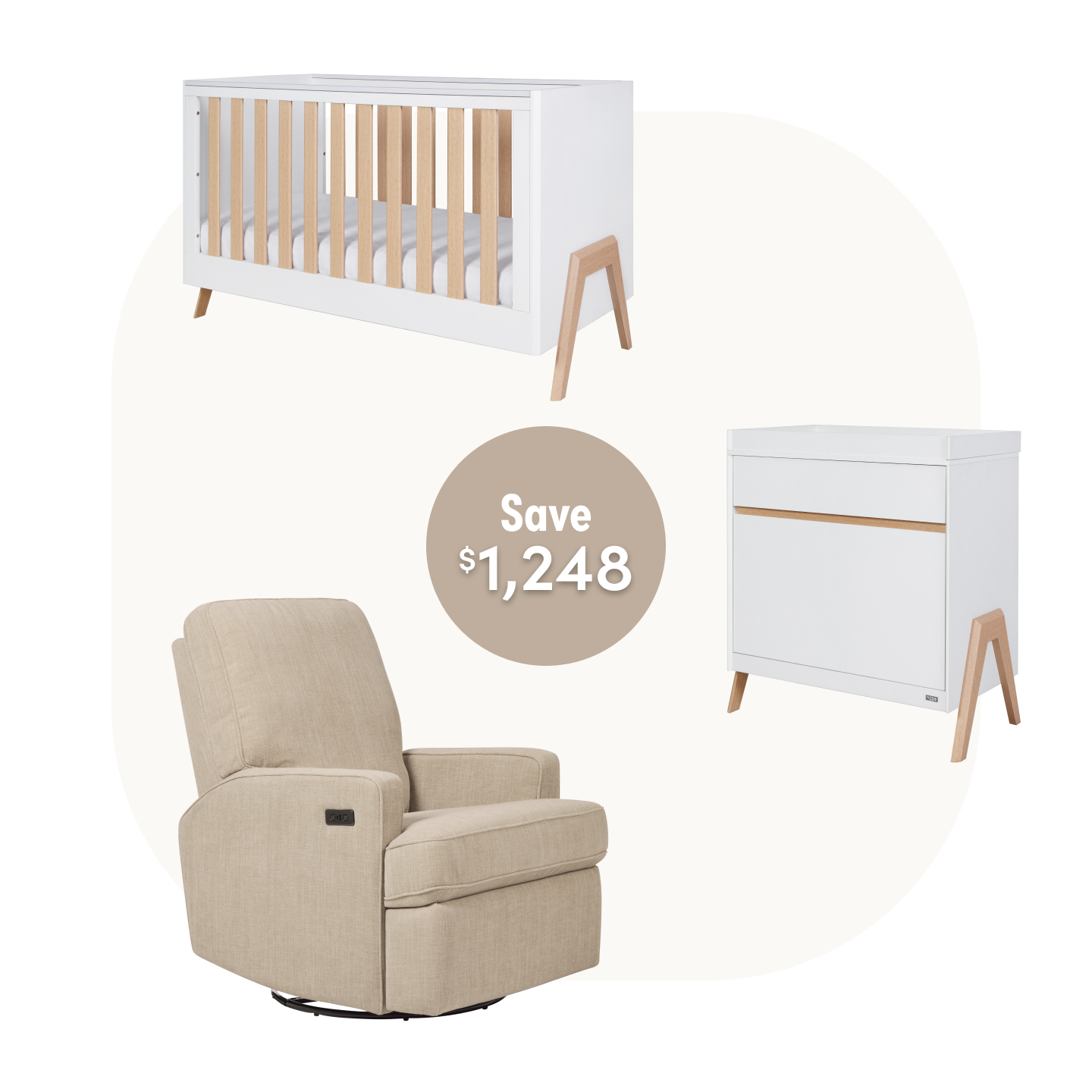 Fuori Cot Set in White & Light Oak with Quinn Electric in Latte