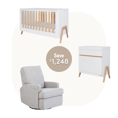 Fuori Cot Set in White & Light Oak with Quinn Electric in Pure Grey
