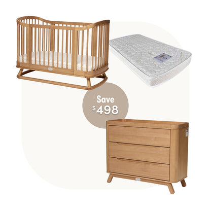 Luca Cot with Theo Chest & Luxury Oval Cot Mattress