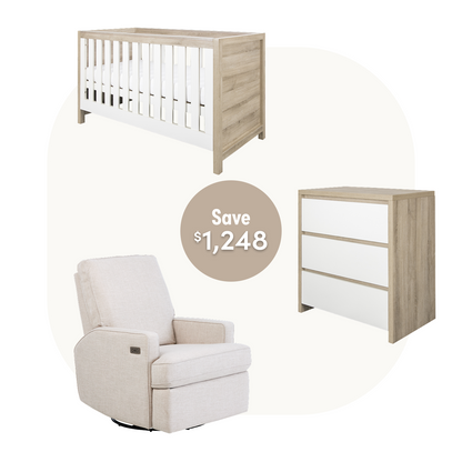 Modena Cot Set in Oak White with Quinn Electric in Eggshell