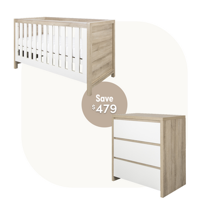 Modena Cot with Chest & Removable Changer in Oak White