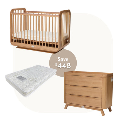 Ollie Cot with Theo Chest & Luxury Cot Mattress