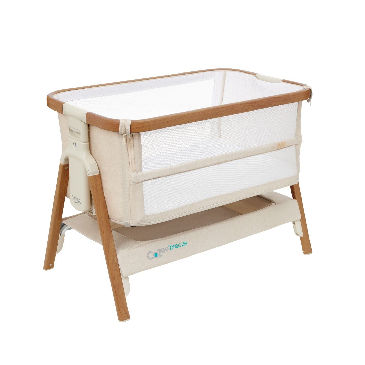 CoZee Breeze Plus Co-Sleeping Bassinet with Rocking Legs in Scandi Walnut and Ecru