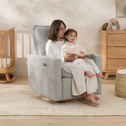 Frankie Electric Recliner Glider Nursery Chair in Grey Speckle Soft Tweed