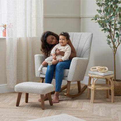 Jonah Rocking Chair & Foot Stool in Mushroom Boucle