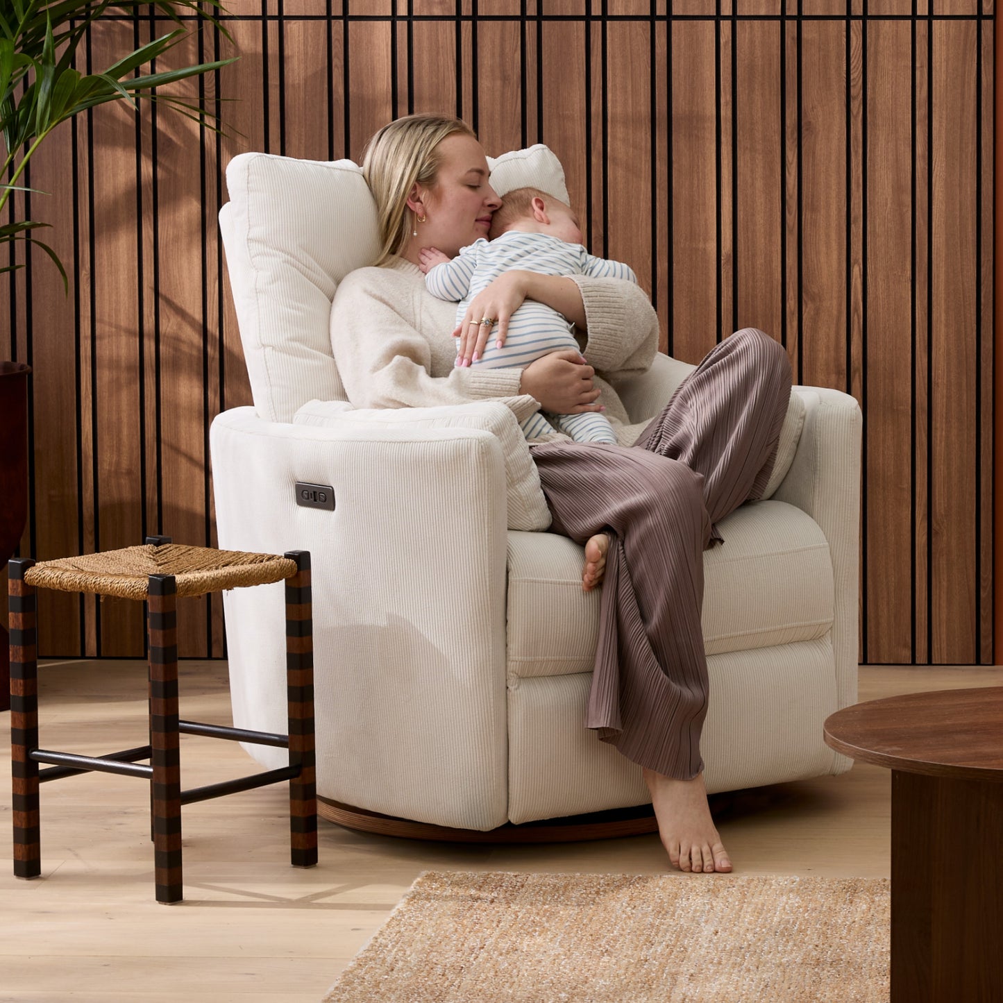 Lola Electric Recliner Glider Nursery Chair in Coconut Corduroy