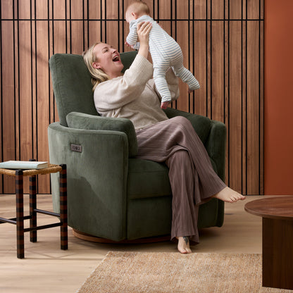 Lola Electric Recliner Glider Nursery Chair in Olive Corduroy