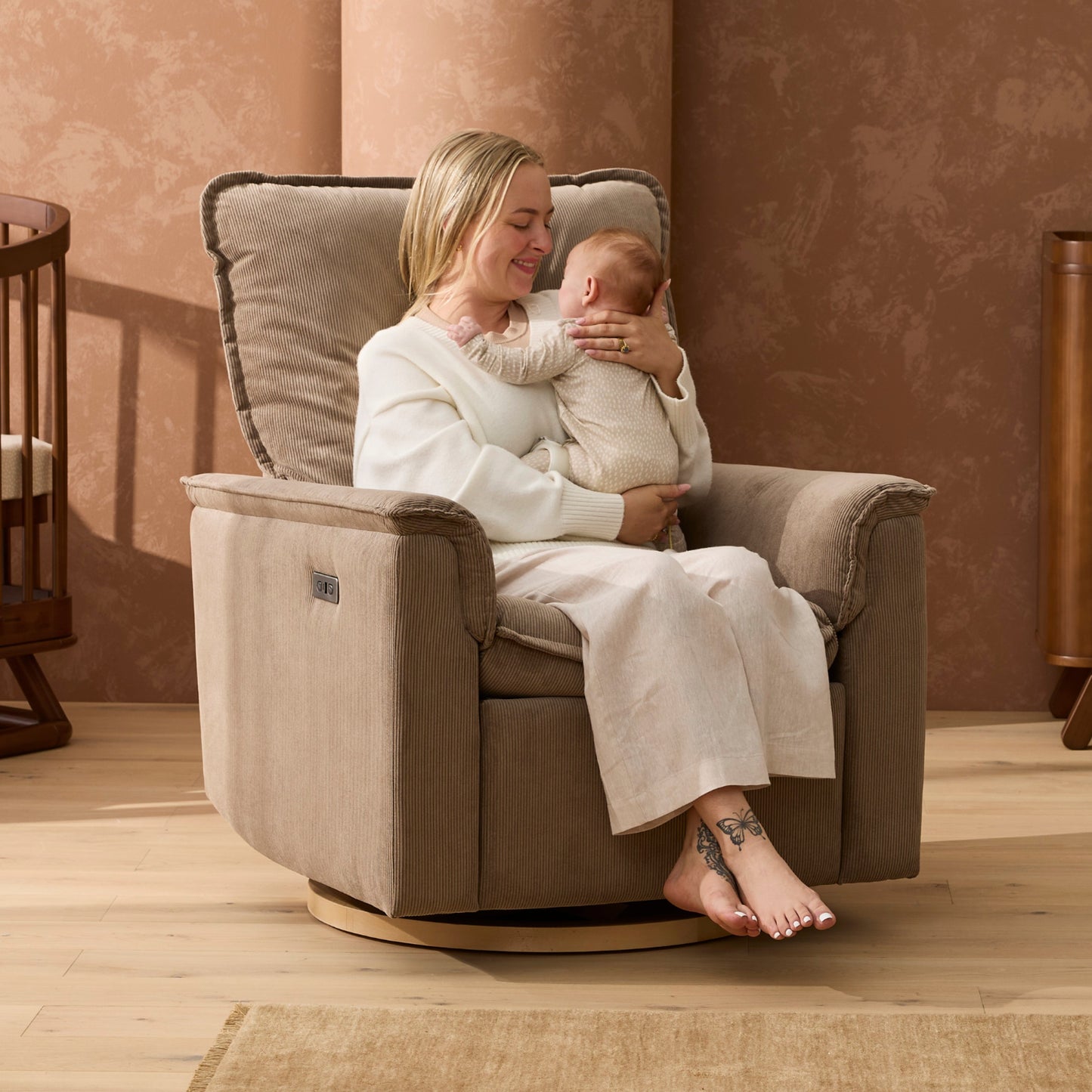 Louie Electric Recliner Glider Nursery Chair in Mocha Corduroy