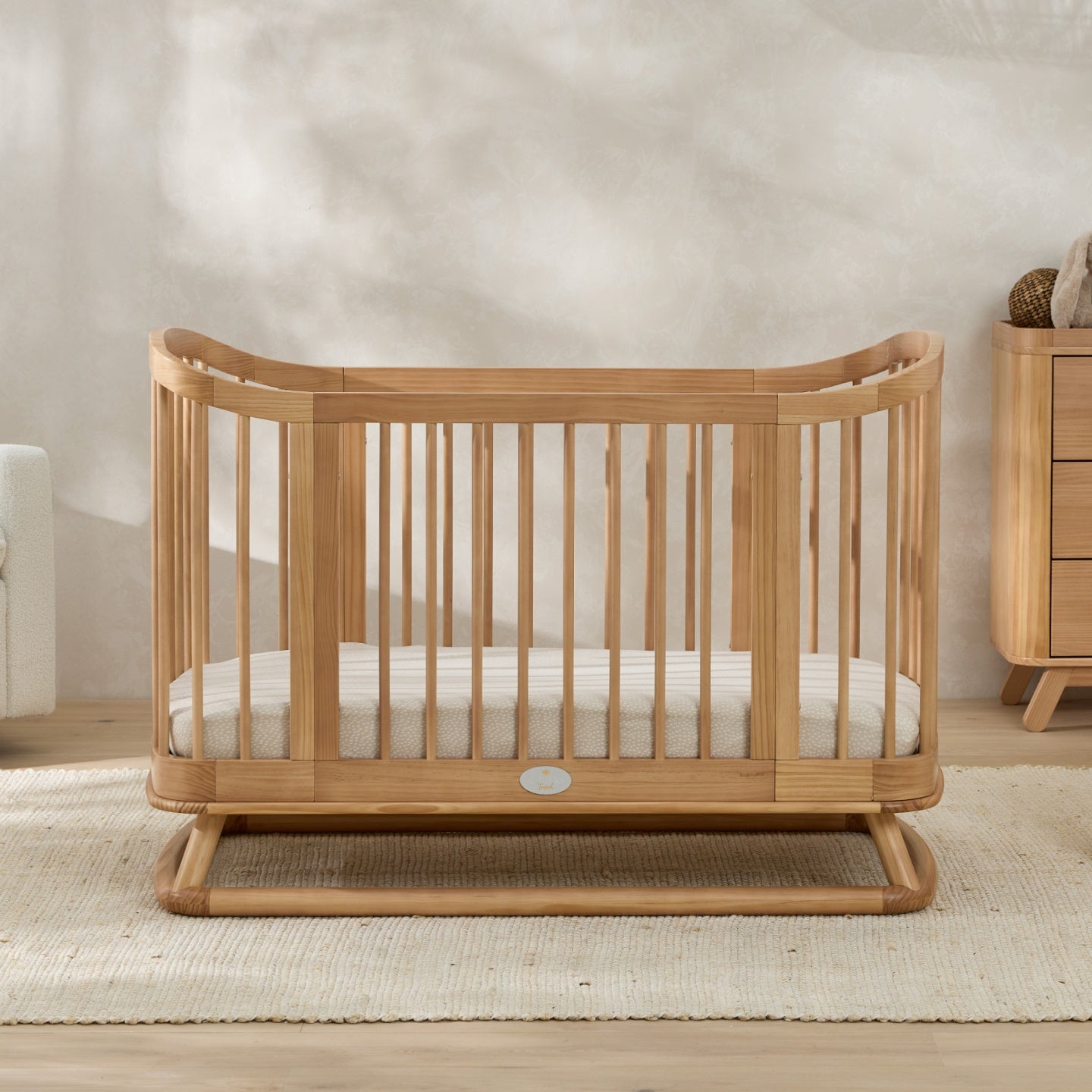 Luca Cot with Theo Chest & Luxury Oval Cot Mattress
