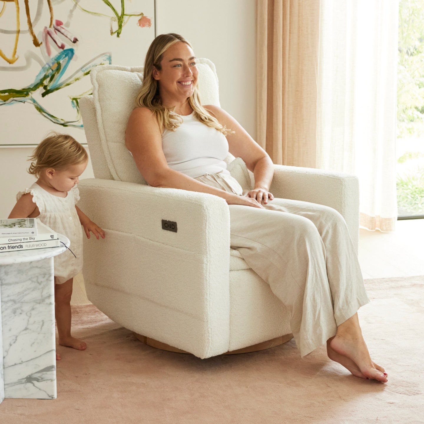 Frankie Electric Recliner Glider Nursery Chair in Coconut Teddy