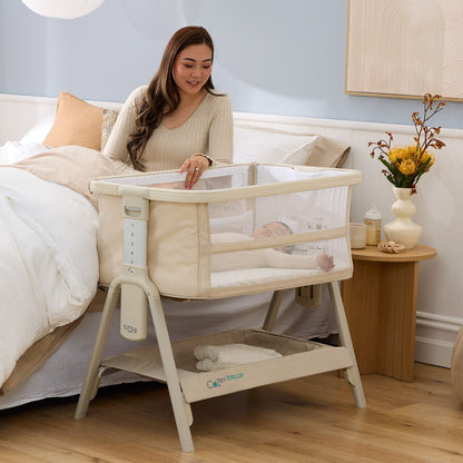 CoZee Breeze Lite Co-sleeping Bassinet in Whitewash Ash and Mushroom